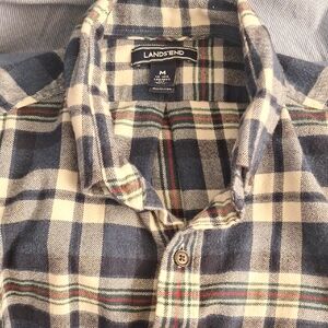 Lands' End Men's Navy and Cream Plaid Shirt